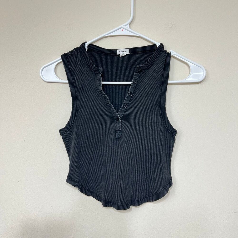 Garage Ribbed Henley Crop Top Tank XS Women